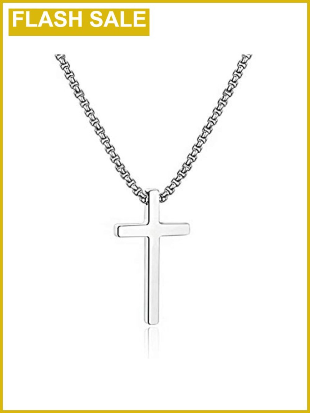 Stainless Steel Cross Necklace Men Box Chain Religious Pendant Jewelry